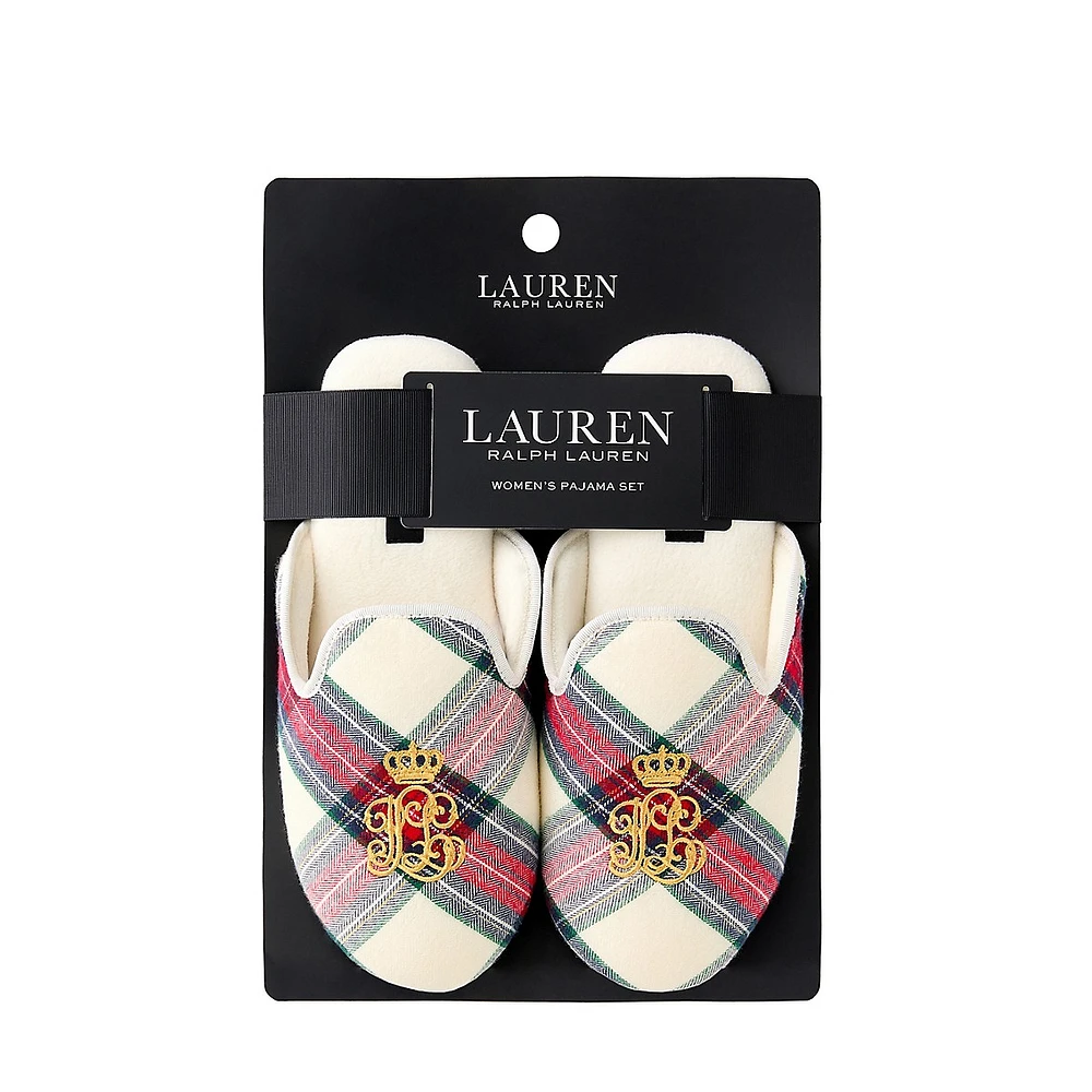 Women's Monogram-Embroidered Plush Print Slippers