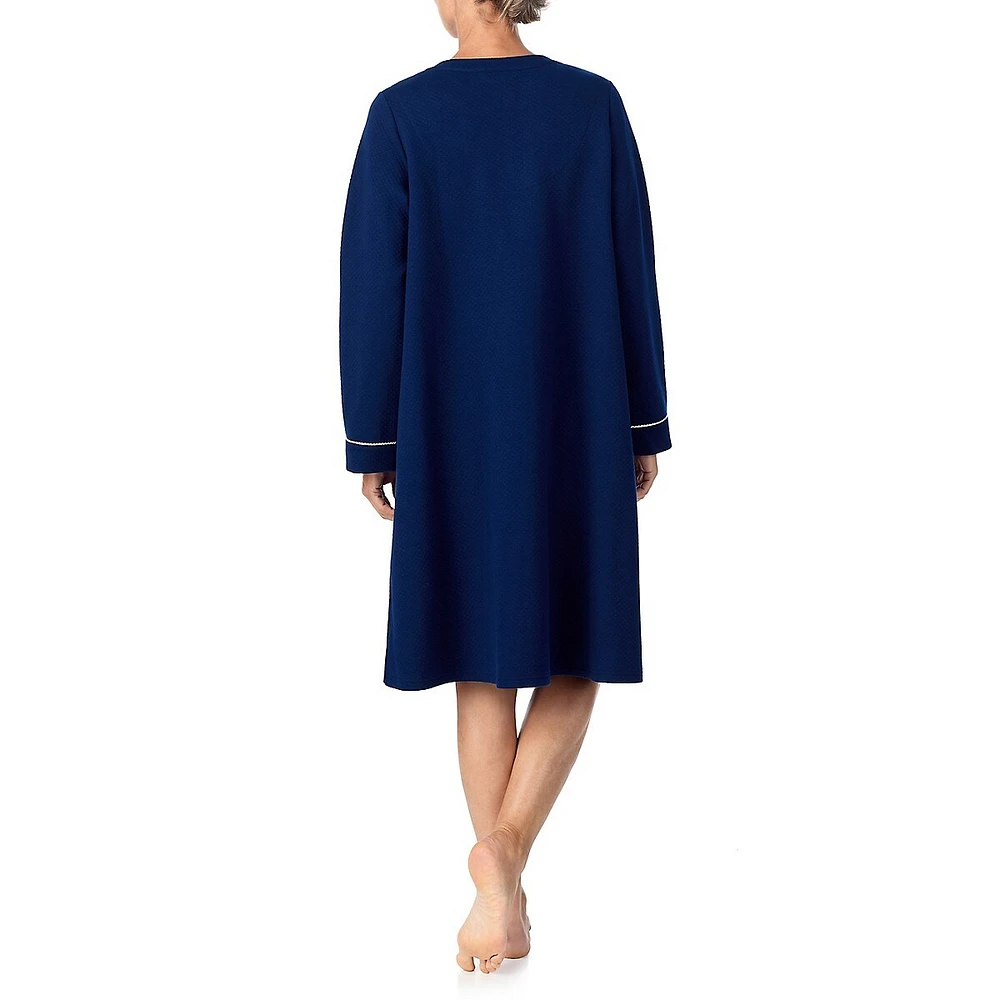 Long-Sleeve Snap-Front Cord-Trim Duster Robe