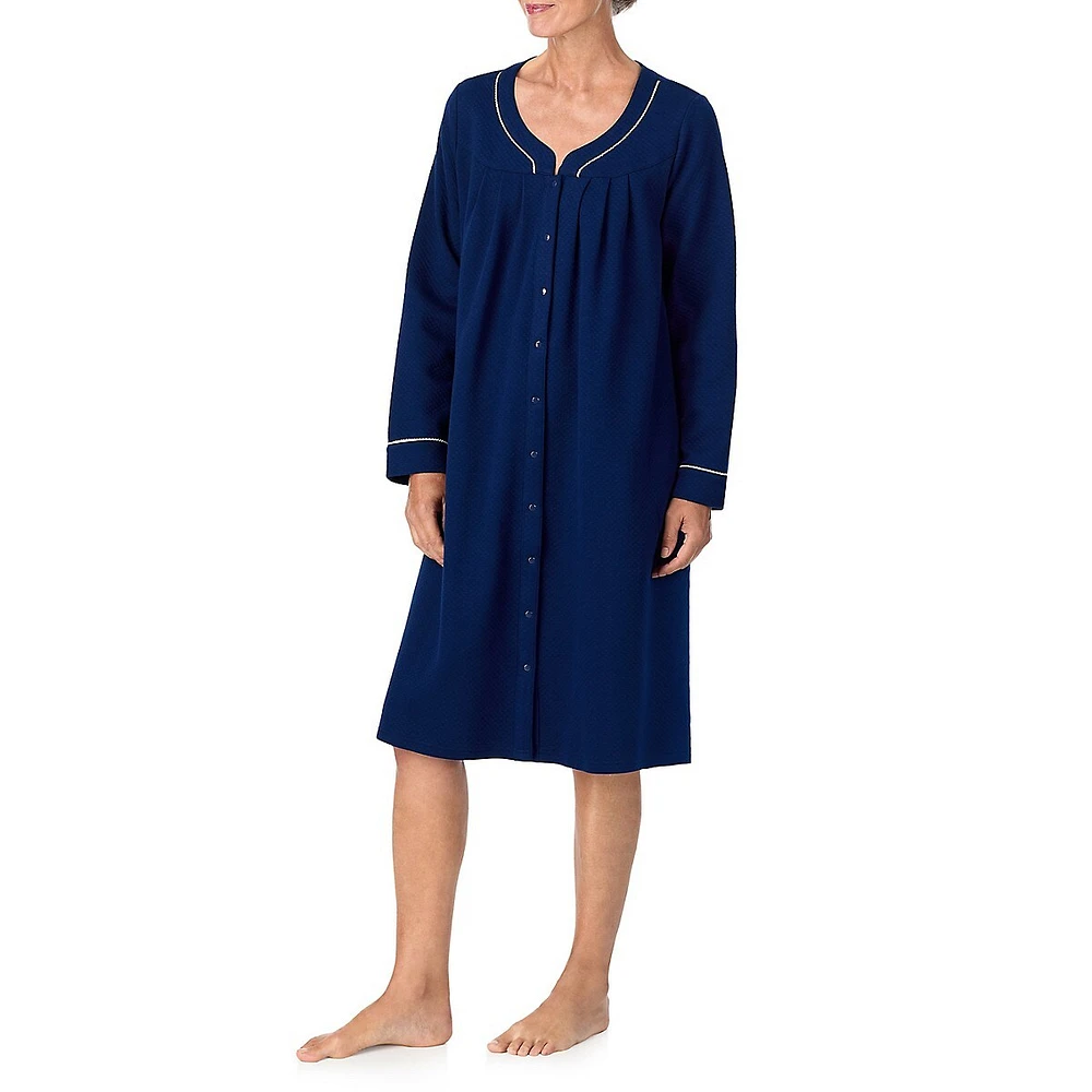 Long-Sleeve Snap-Front Cord-Trim Duster Robe