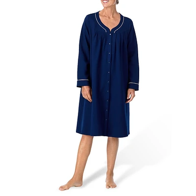 Long-Sleeve Snap-Front Cord-Trim Duster Robe