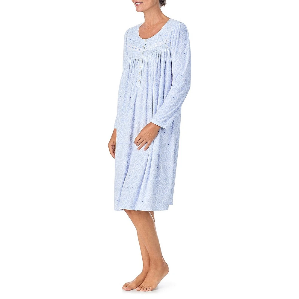 Long-Sleeve Smocked Ballet Nightgown