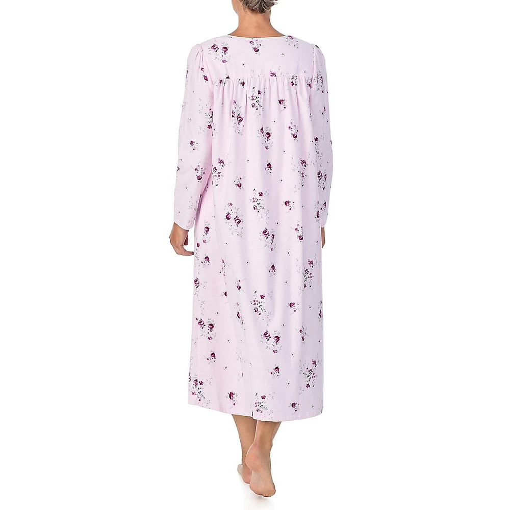 Long-Sleeve Smocked Squareneck Ballet Nightgown