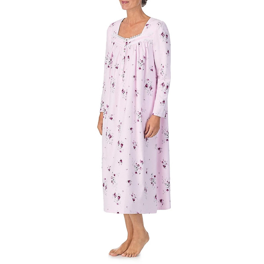 Long-Sleeve Smocked Squareneck Ballet Nightgown