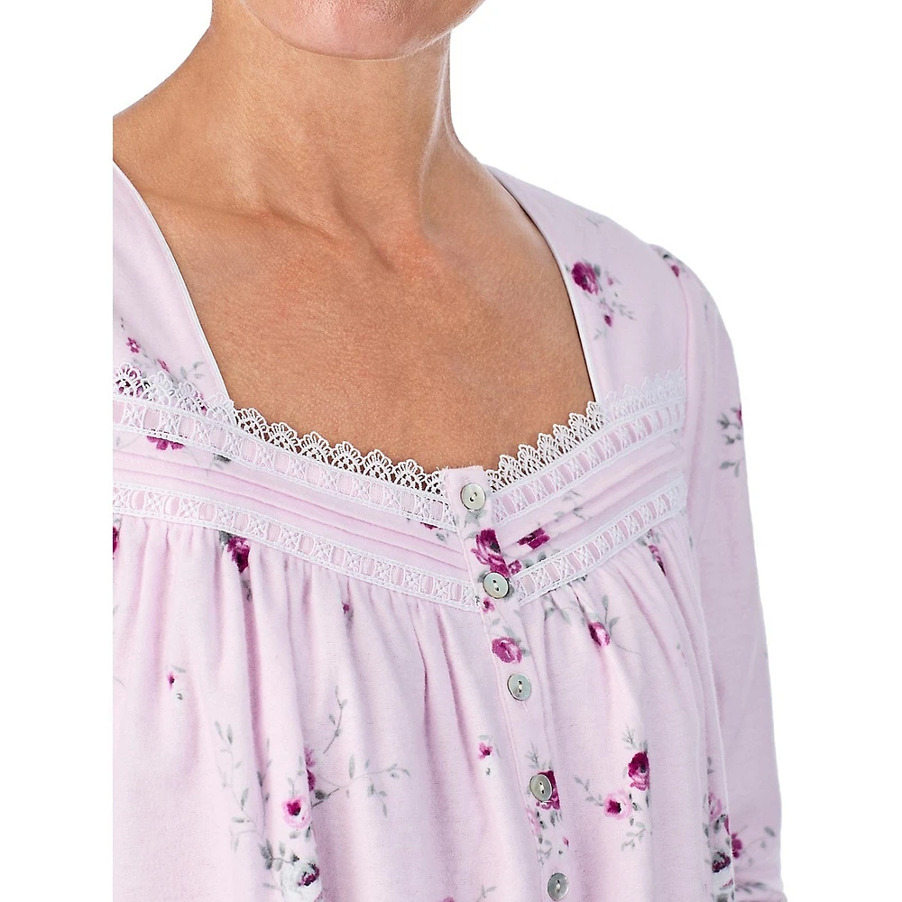 Long-Sleeve Smocked Squareneck Ballet Nightgown