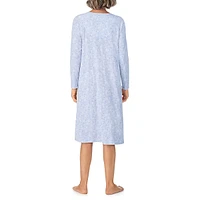 Scoopneck Long-Sleeve Cord-Trim Nightgown