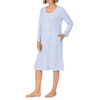 Scoopneck Long-Sleeve Cord-Trim Nightgown