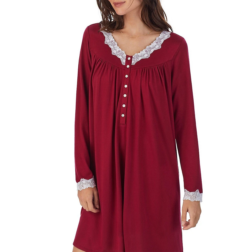 Soft Knit Lace-Trim Short Nightgown