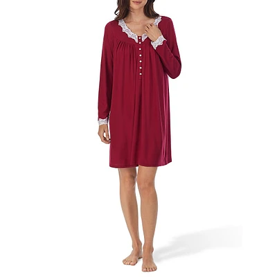 Soft Knit Lace-Trim Short Nightgown