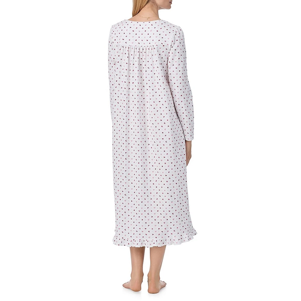 Floral Cotton Jersey Long-Sleeve Nightgown