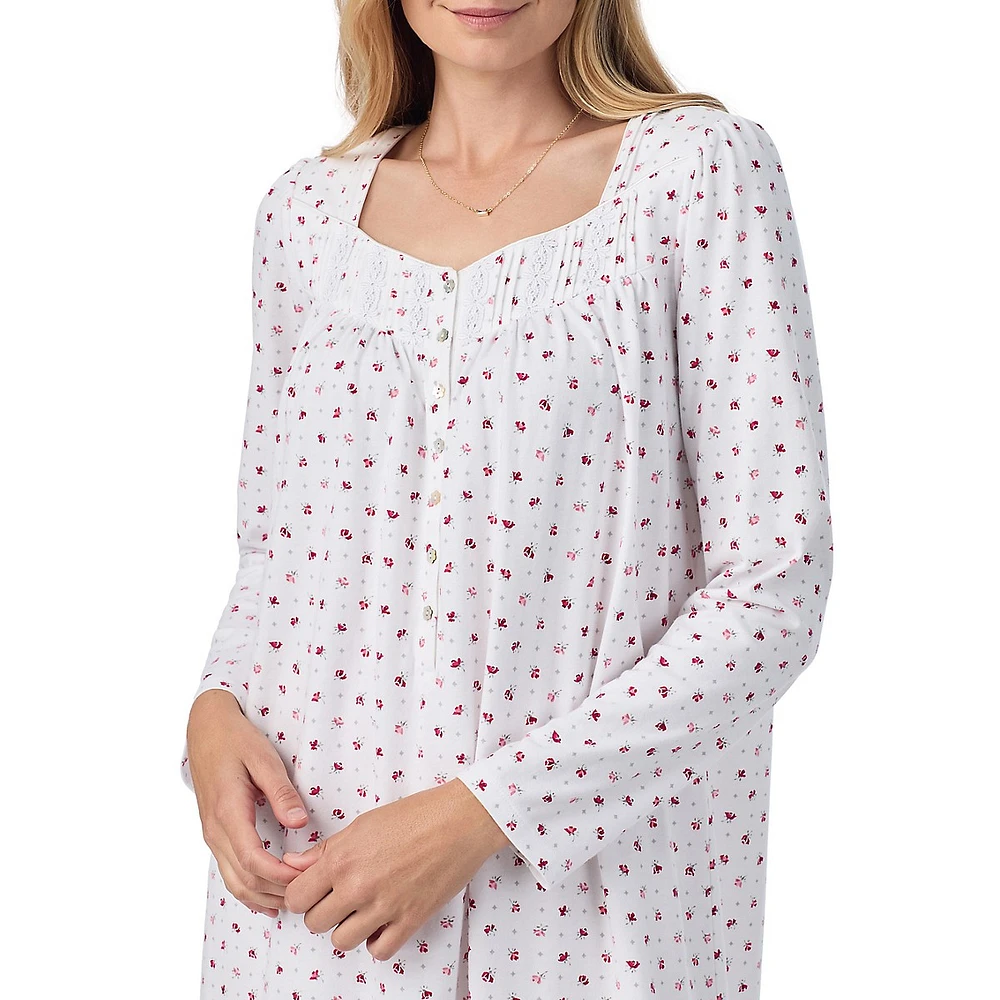 Floral Cotton Jersey Long-Sleeve Nightgown