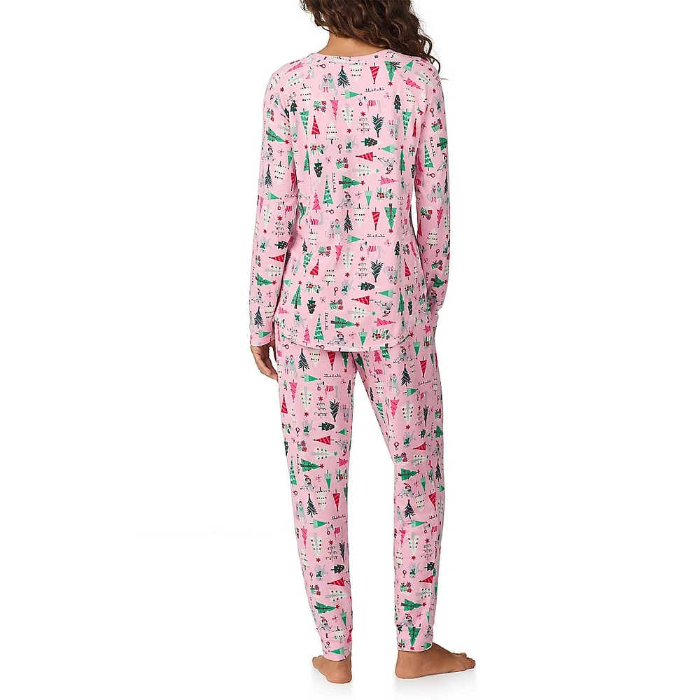 2-Piece Holiday-Print Jogger Pyjama Set