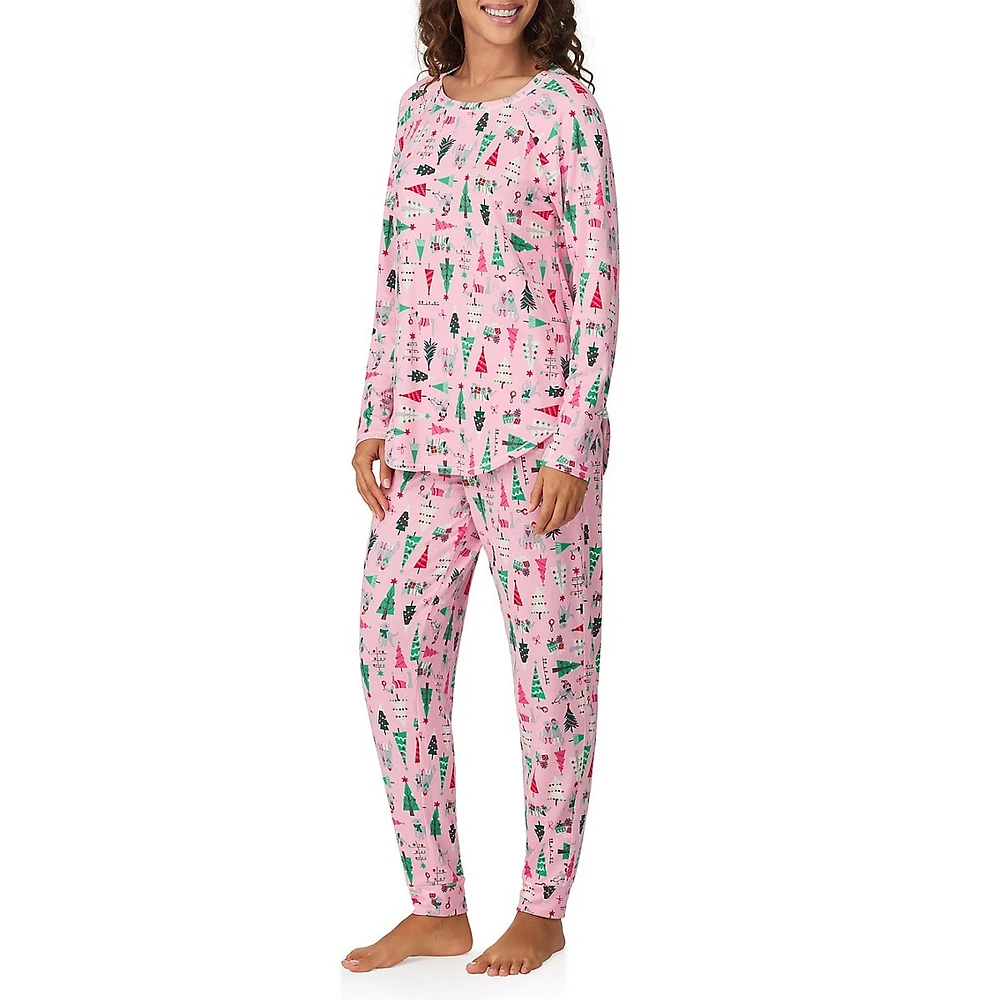 2-Piece Holiday-Print Jogger Pyjama Set