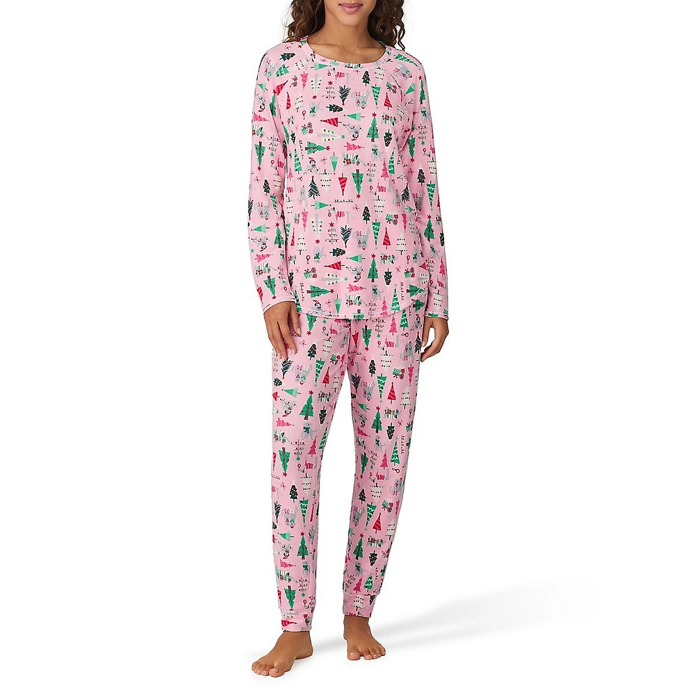 2-Piece Holiday-Print Jogger Pyjama Set