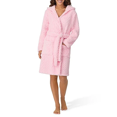 Plush Cabled Hooded Wrap Robe