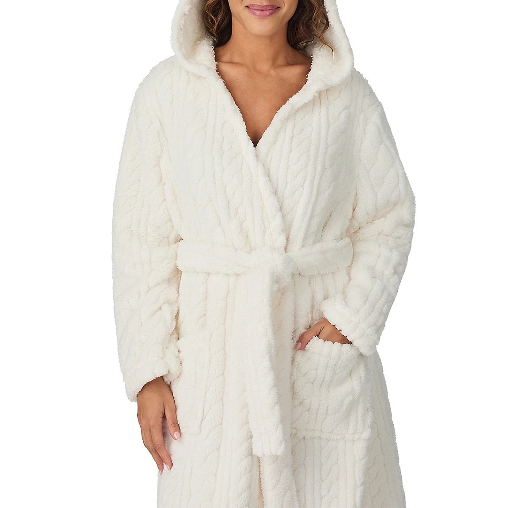 Plush Cabled Hooded Wrap Robe