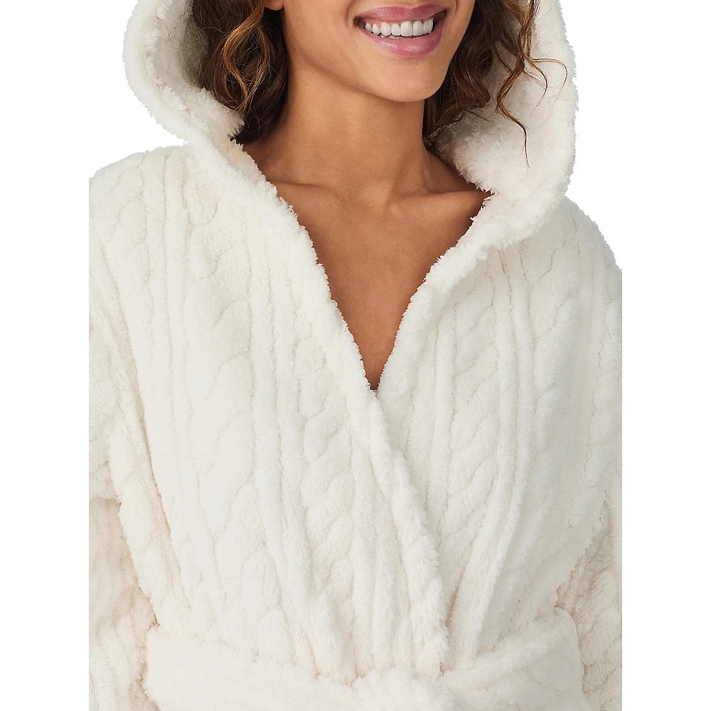 Plush Cabled Hooded Wrap Robe