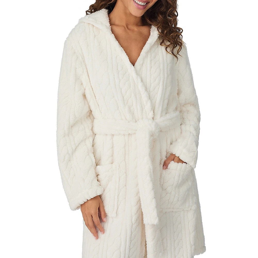 Plush Cabled Hooded Wrap Robe