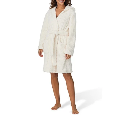 Plush Cabled Hooded Wrap Robe