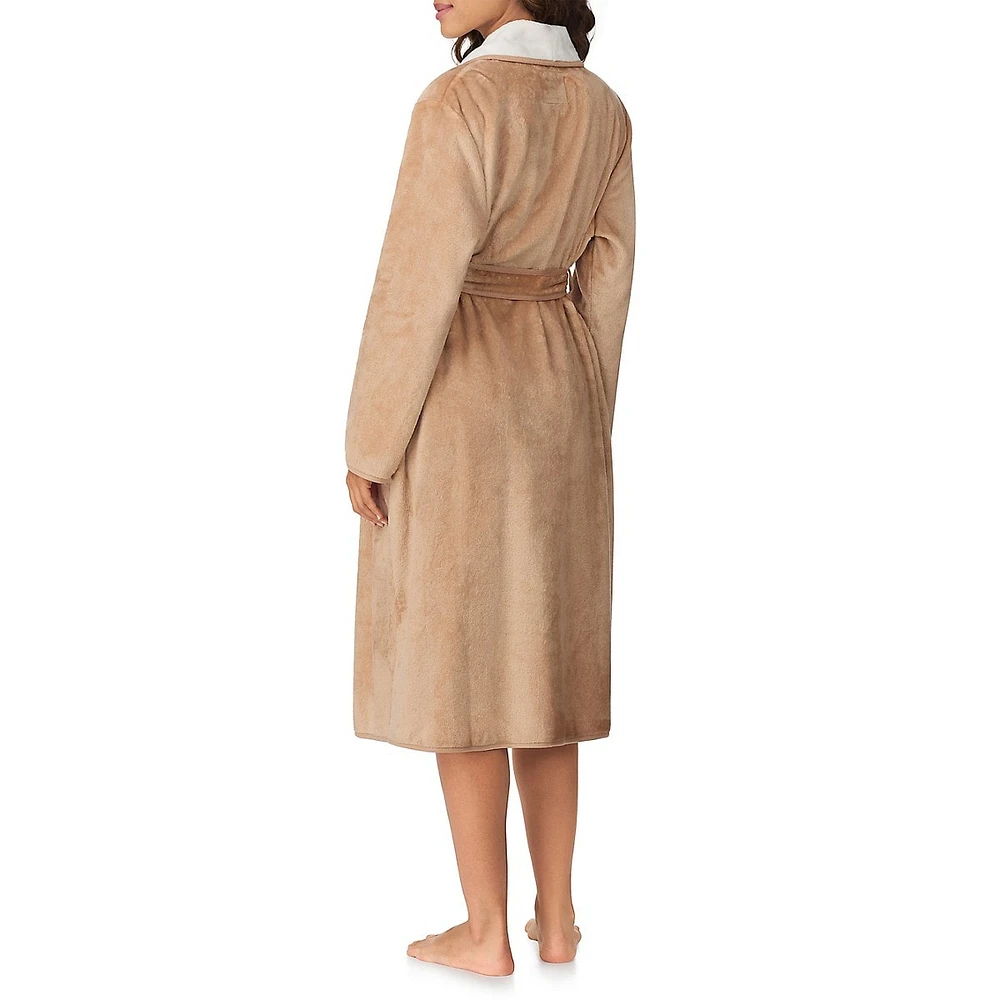 Plush Double-Face Shawl-Collar Long Wrap Robe