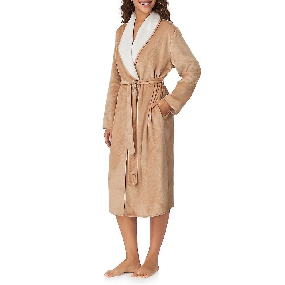 Plush Double-Face Shawl-Collar Long Wrap Robe