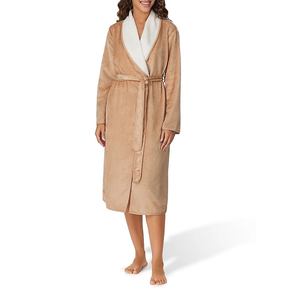 Plush Double-Face Shawl-Collar Long Wrap Robe