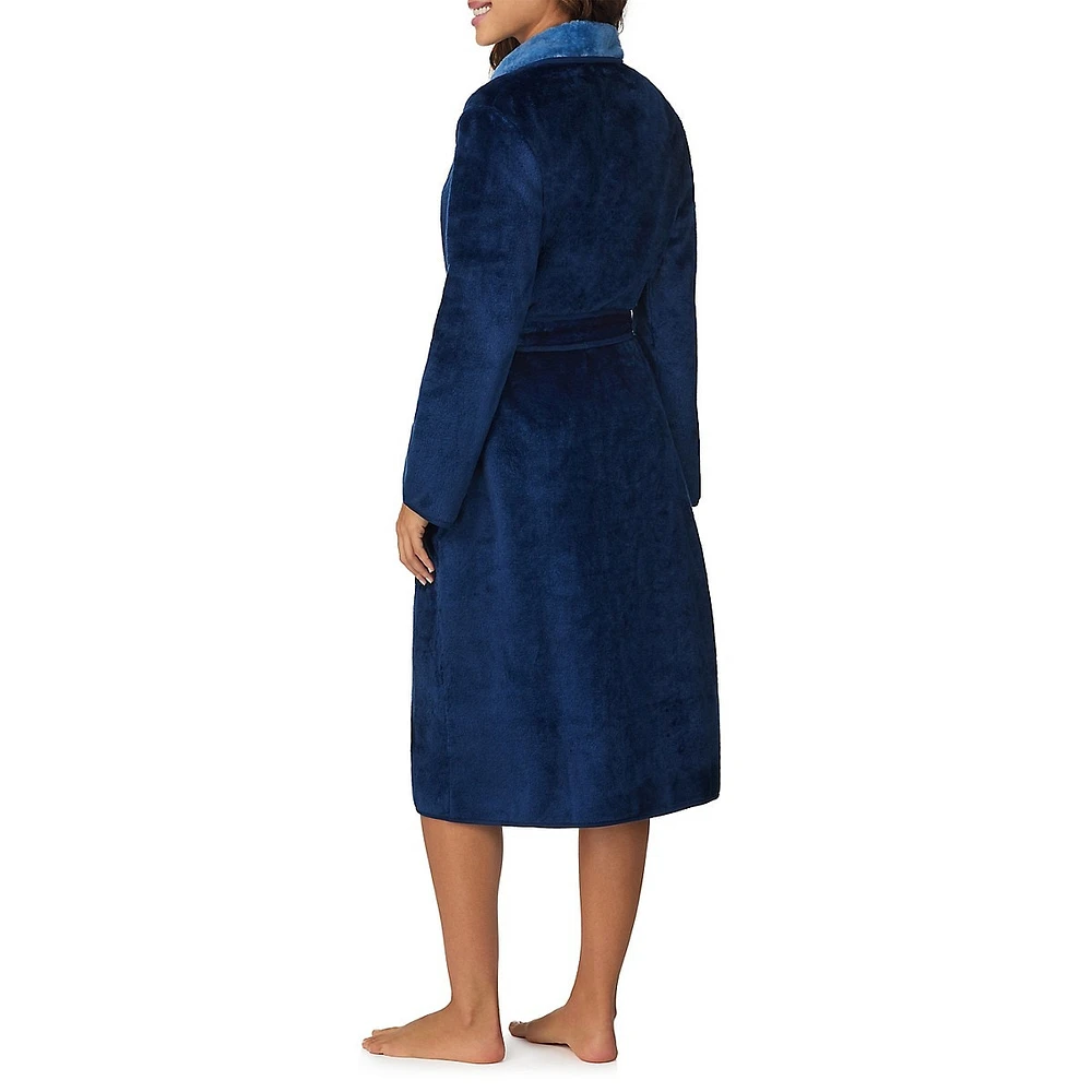 Plush Double-Face Shawl-Collar Long Wrap Robe