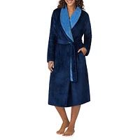 Plush Double-Face Shawl-Collar Long Wrap Robe