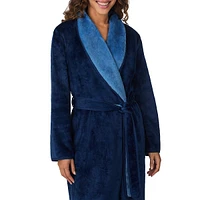 Plush Double-Face Shawl-Collar Long Wrap Robe