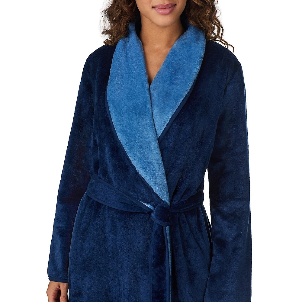 Plush Double-Face Shawl-Collar Long Wrap Robe