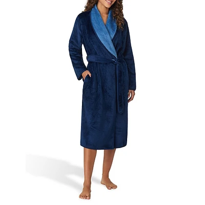 Plush Double-Face Shawl-Collar Long Wrap Robe