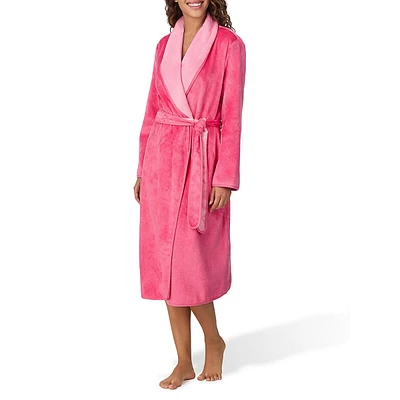 Plush Double-Face Shawl-Collar Long Wrap Robe