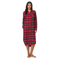 Brushed Herringbone Twill Plaid Midi Sleepshirt