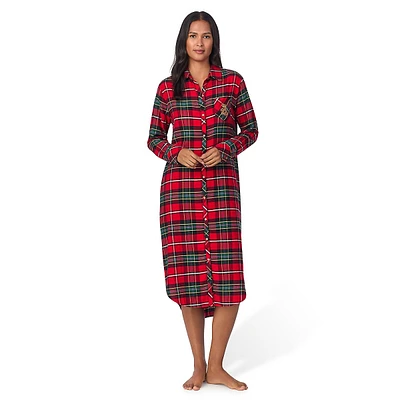 Brushed Herringbone Twill Plaid Midi Sleepshirt