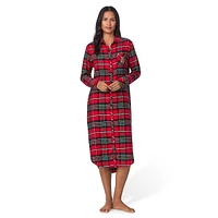 Brushed Herringbone Twill Plaid Midi Sleepshirt