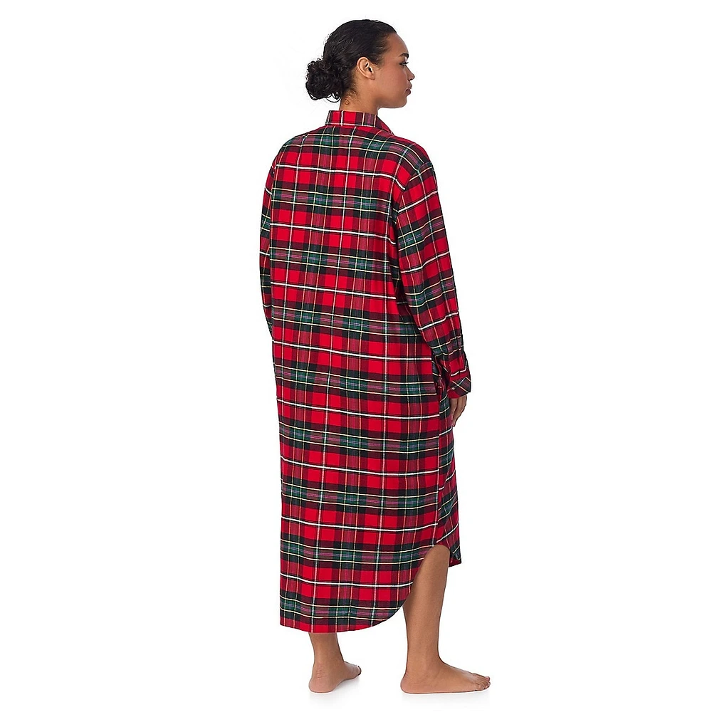 Plus Brushed Herringbone Twill Plaid Midi Sleepshirt