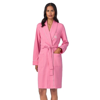 Quilted-Trim Shawl-Collar Robe