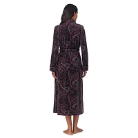 Plush Paisley Shawl-Collar Wrap Robe