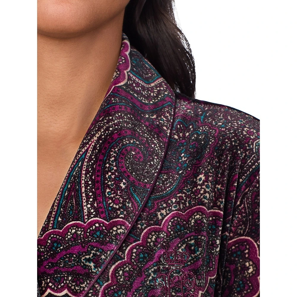 Plush Paisley Shawl-Collar Wrap Robe