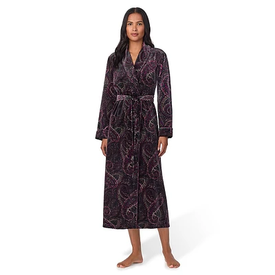 Plush Paisley Shawl-Collar Wrap Robe