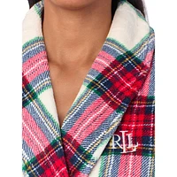 Plaid Shawl-Collar Short Wrap Robe