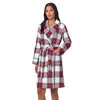 Plaid Shawl-Collar Short Wrap Robe