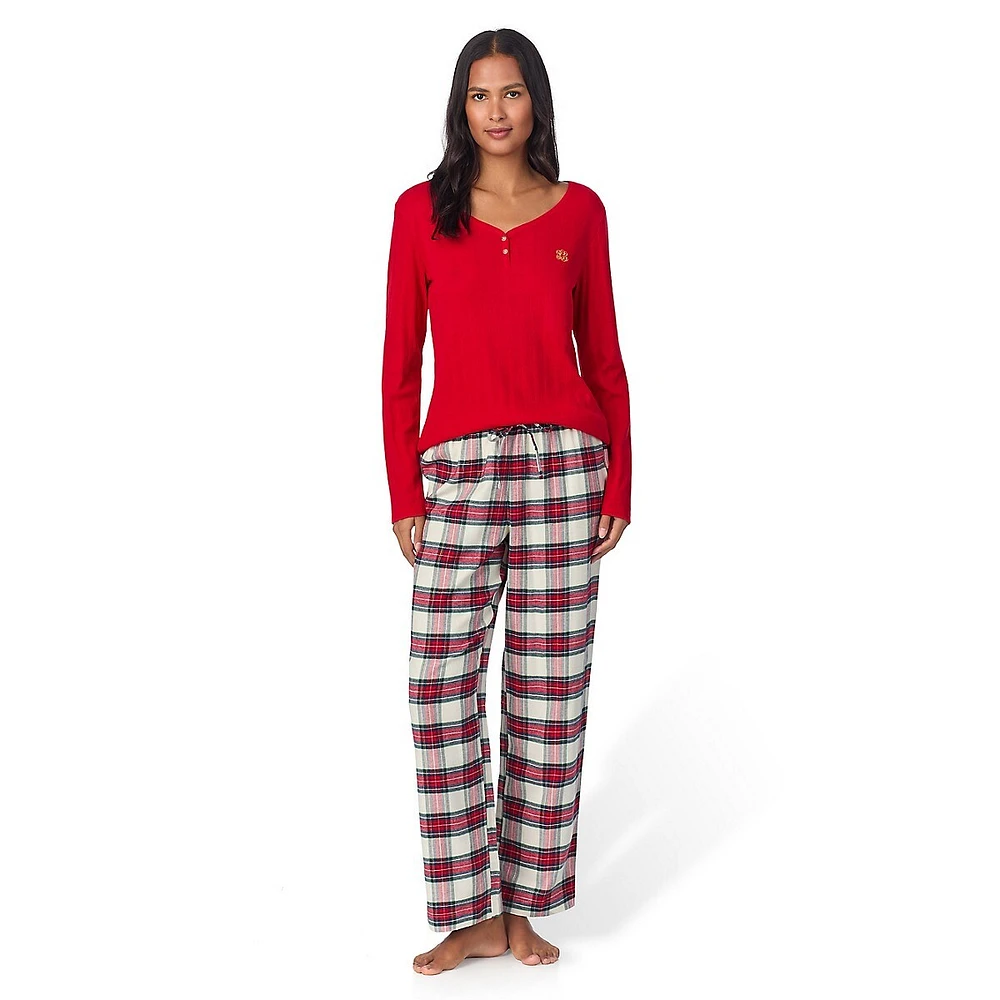 Henley Top & Print Pants 2-Piece Pyjama Set