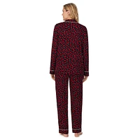 2-Piece Long-Sleeve Notch-Collar Top & Pants Pyjama Set