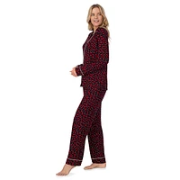 2-Piece Long-Sleeve Notch-Collar Top & Pants Pyjama Set