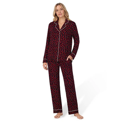 2-Piece Long-Sleeve Notch-Collar Top & Pants Pyjama Set