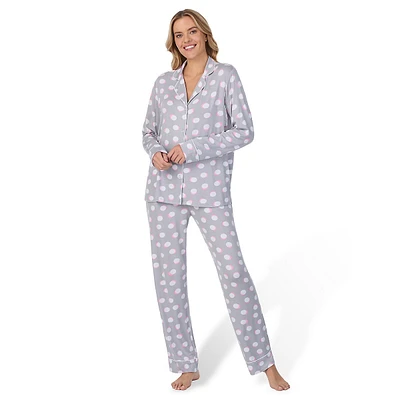 2-Piece Long-Sleeve Notch-Collar Top & Pants Pyjama Set