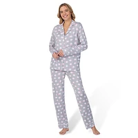 2-Piece Long-Sleeve Notch-Collar Top & Pants Pyjama Set