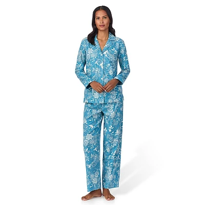 Floral Brushed Herringbone Twill Classic 2-Piece Pyjama Set