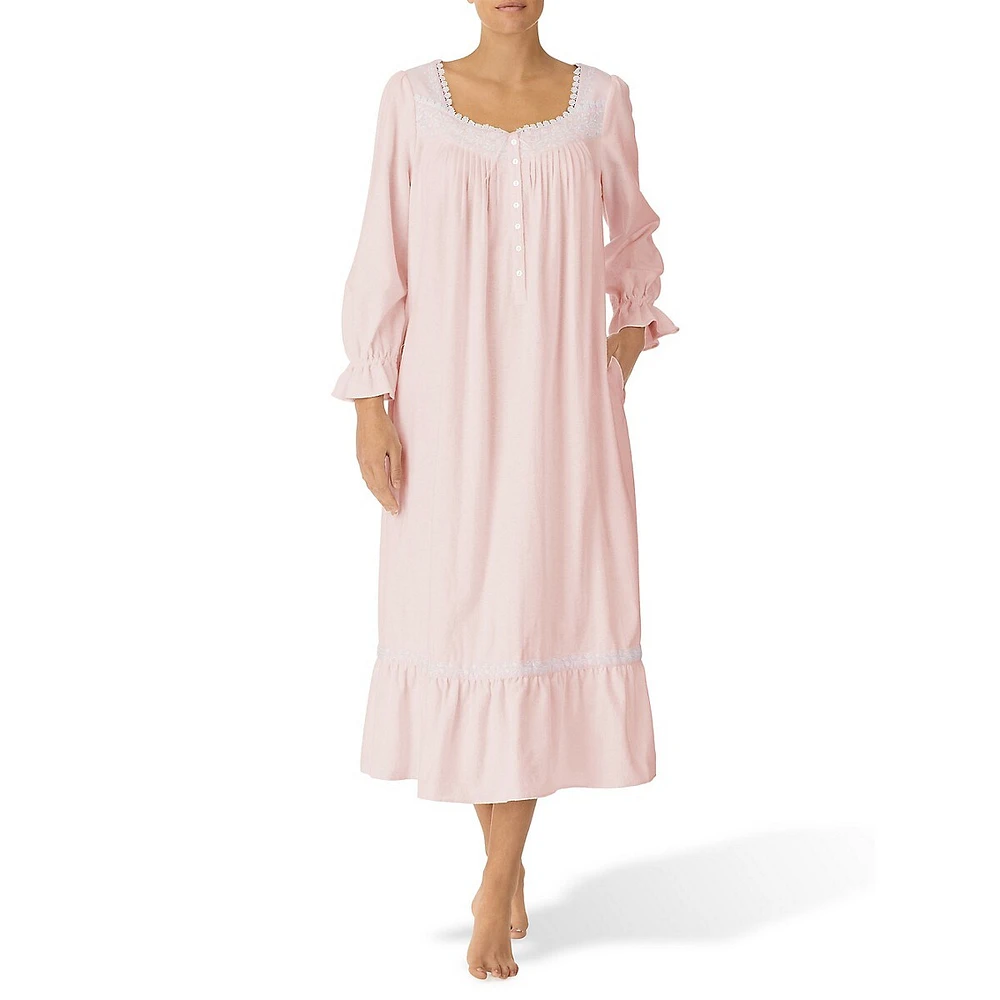 Embroidered Cotton Flannel Ballet Nightgown