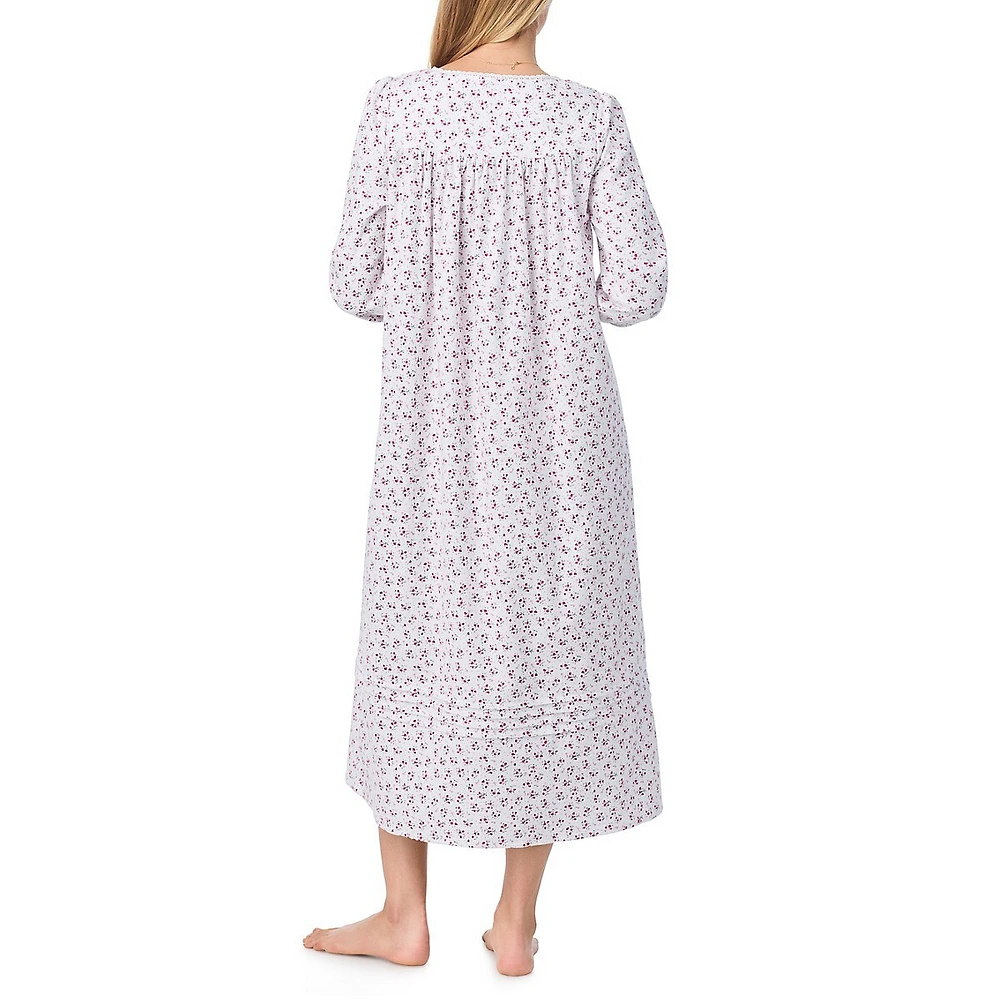 Floral Cotton Flannel Long-Sleeve Ballet Nightgown